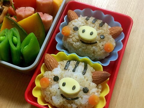 簡単キャラ弁☆うり坊のデコおにぎり弁当♪